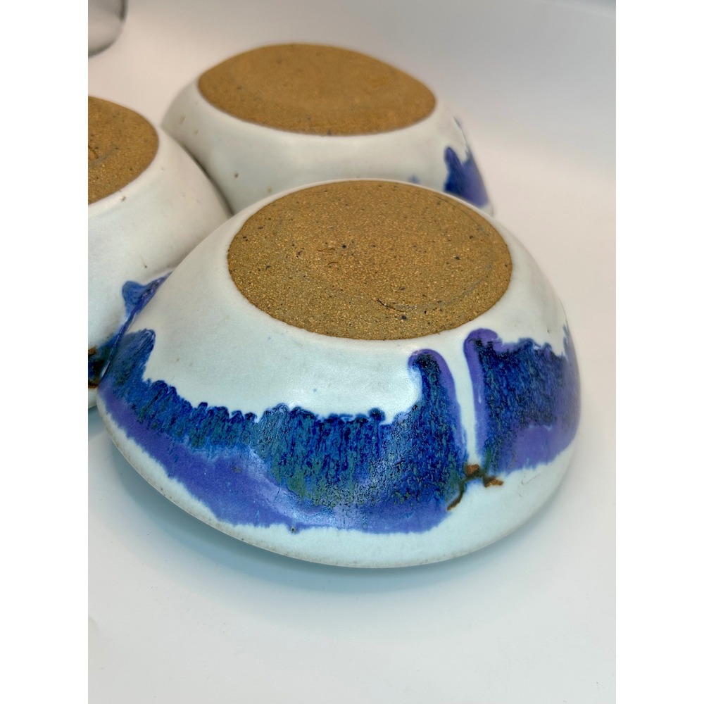 Vintage Handmade Pottery 3-Section Divided Dish Purple Blue Drip Glaze - Picture 6 of 8